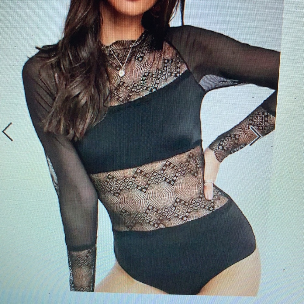 ASOS Vila lace paneled thong bodysuit black XS